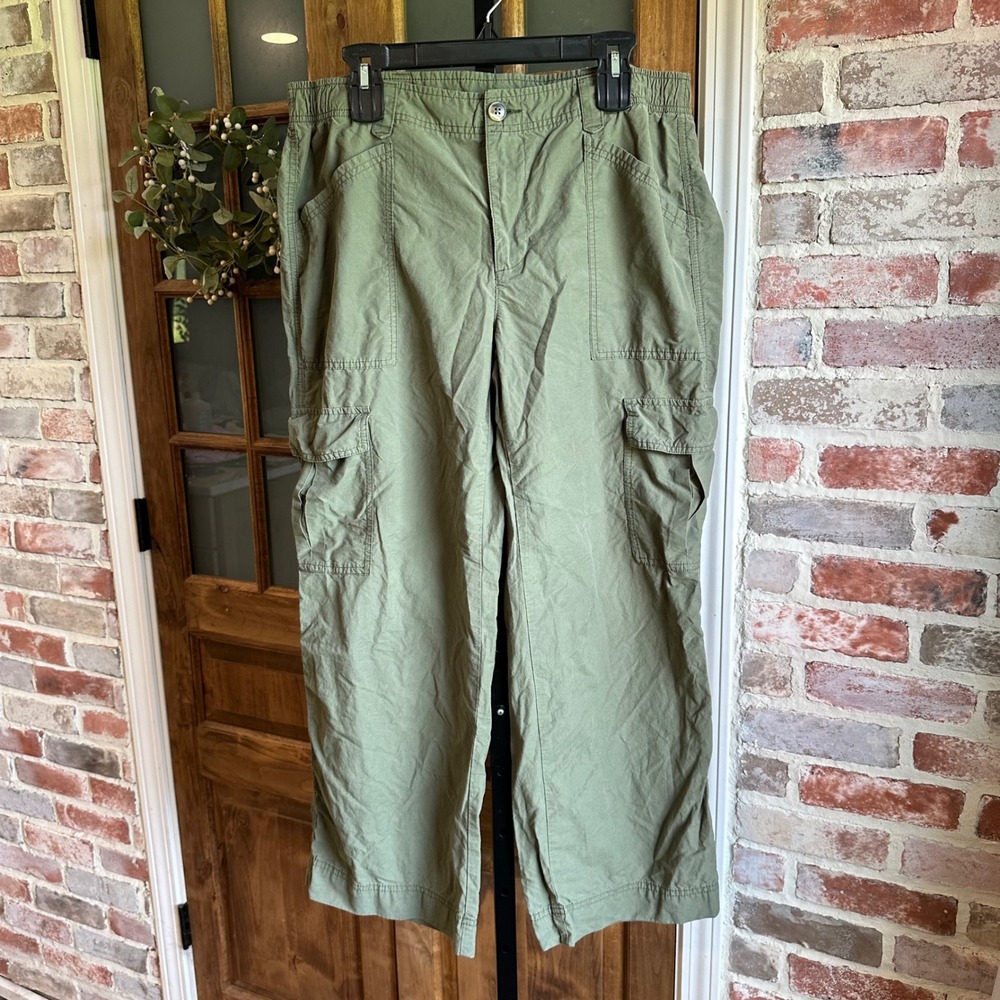Old Navy Cargo Wide Leg Pants Womens Large Green Alpine Tundra Utility Chino - Picture 1 of 7